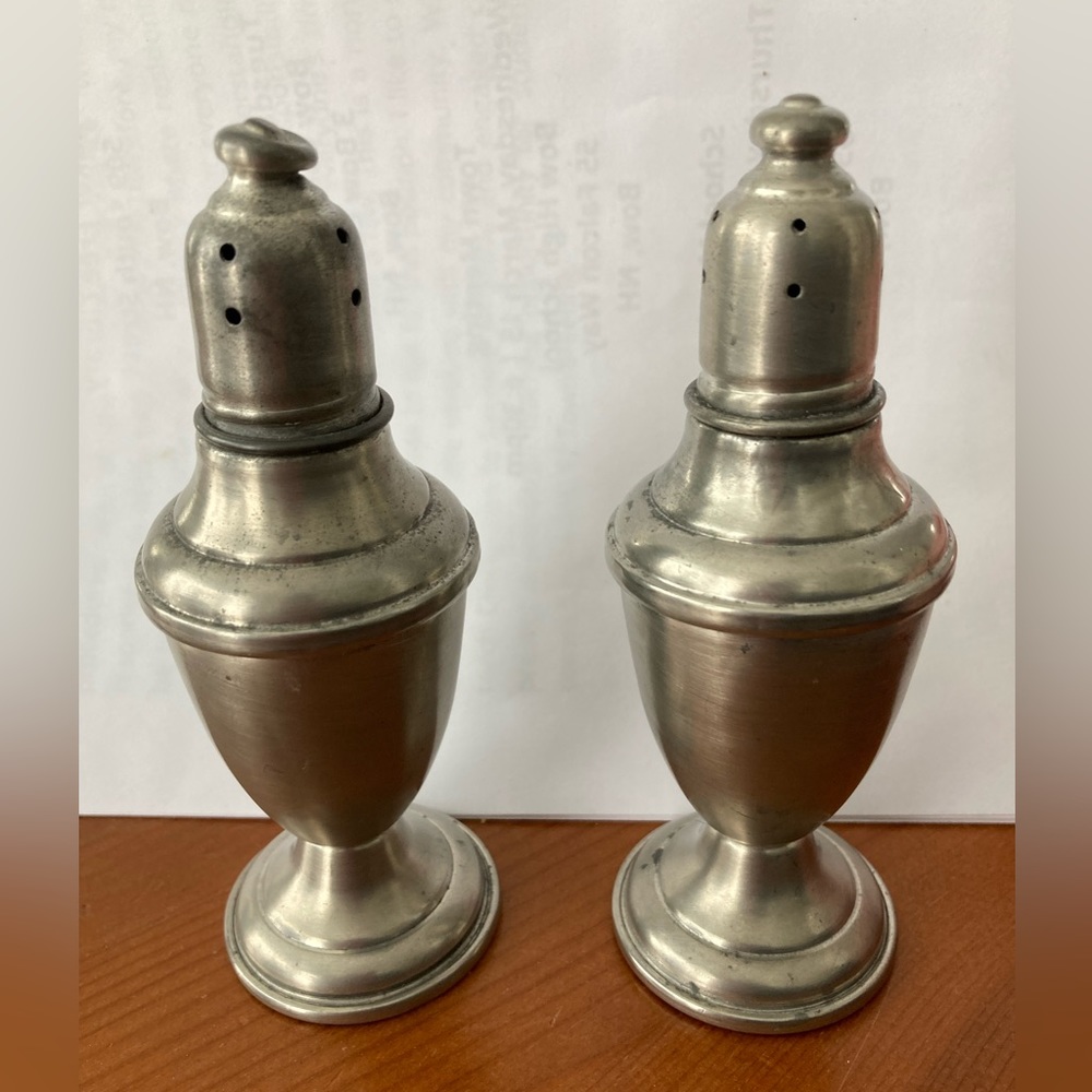 Vintage pewter salt and pepper shakers